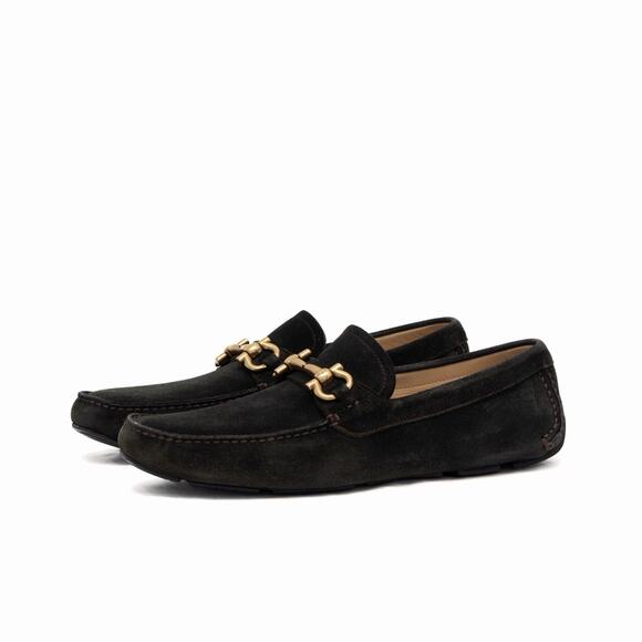 950$ Salvatore Ferragamo Gancini Bit Brown Suede Driving Loafers Moc US 9 D main image 10